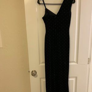 Black velvet rhinestone-studded party gown